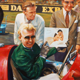 'Make a Date'
Mike Hawthorn on the grid before the start of the 1953 International Trophy race at Silverstone. Holding a Hepolite 'pin up' calendar.
Giclee on paper, image 56cm x 42cm, limited edition of 50.
£75 + £6.95 p&p (U.K.) £8.95 (Worldwide)
Canvas edition also available, please contact for more information.