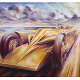 'Thunder on the Beach'
Sir Henry Seagrave sets a new landspeed record of 231.4mph. in the 'Golden Arrow' at Daytona Beach in 1929.
Giclee on paper, image 56cm x 37cm, limited edition of 231.
£75 + £6.95 p&p (U.K.) £8.95 (Worldwide)
Canvas edition also available, please contact for more information.