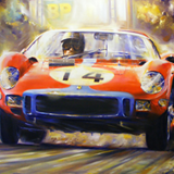 'Mulsanne'
Graham Hill in the Maranello Concessionaires Ferrari 330P, flat out at Le Mans 1964.
Oil on canvas, 120 cm x 90cm
SOLD