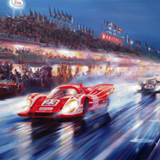 'Victory in the Rain'
The winning Porsche 917 of Richard Attwood and Hans Herrmann, Le Mans 1970.
Oil on canvas, 150cm x 100cm
SOLD